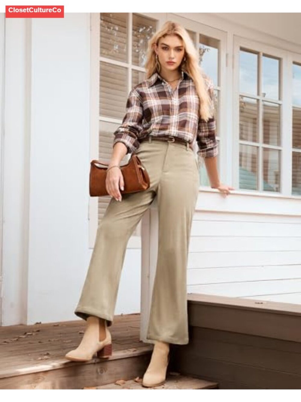 High Waisted Wide Leg Corduroy Pants Elastic Waist Casual Work Trousers - Picture 3 of 6